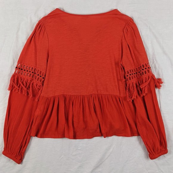 Lucky Brand Boho Tassel Peasant Top Sz M - Picture 2 of 4